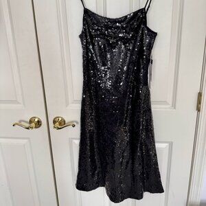 W by Worth Black Sequins Dress Sz 8 Medium New With Tags Spaghetti Straps A-Line